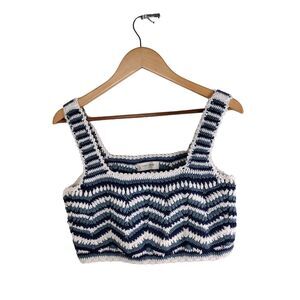 Lucky Brand Womens Crochet Zig Zag Tank Crop Top size S Blue